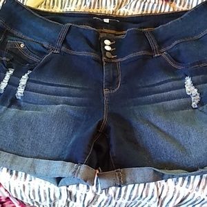 Distressed jean shorts